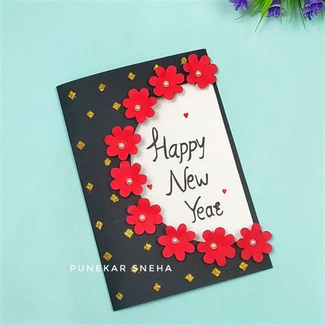 Easy and beautiful new year greeting card making at home | Handmade ...