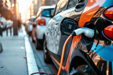 El coche eléctrico se carga en la estación de carga Solución de