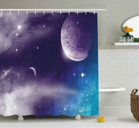 Space Shower Curtain Universe With Planet And Crescent Moon On Starry