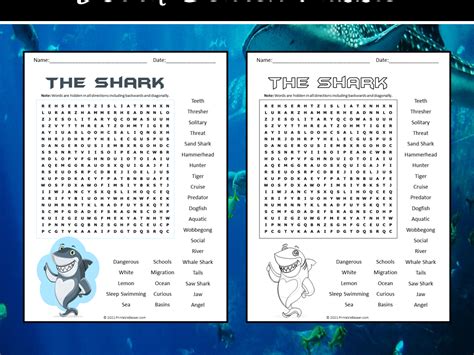 Shark Word Search Puzzle Teaching Resources