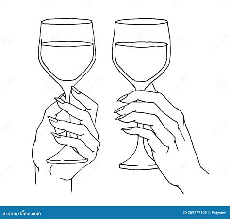 Woman Hand Holding And Clinking Wine Glass Vintage Vector Black