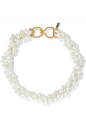 Kenneth Jay Lane Woman Gold Tone Faux Pearl Choker White Modesens