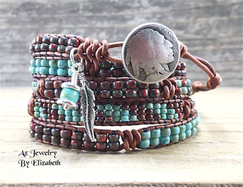 Native American Style Mens Bracelet Seed Bead Leather Bracelets For