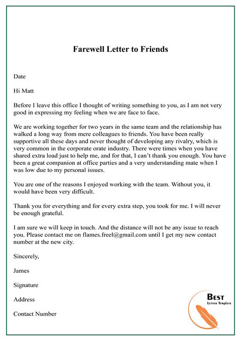 Farewell Letter To Friends 01 Best Letter Template