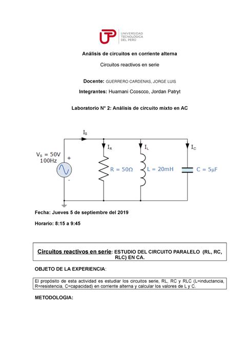 Laboratorio Dirigido Numero 2 Análisis De Circuitos En Corriente