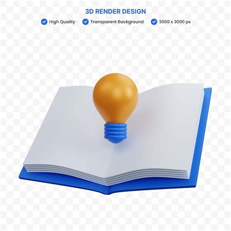 Livro aberto vazio de renderização 3d lâmpada isolada PSD Premium