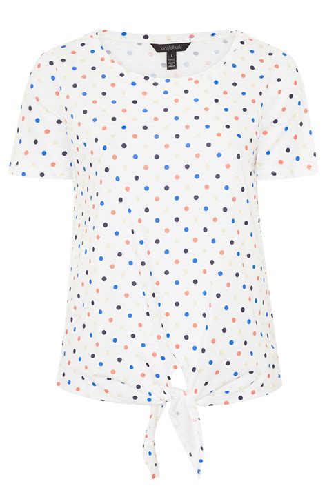 White Spotted Tie Front T Shirt Long Tall Sally