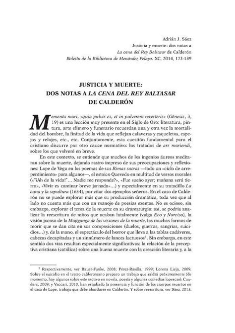 Justicia Y Muerte Dos Notas A La Cena Del Rey Baltasar De Calder N