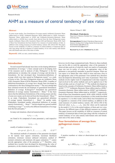 Pdf Ahm As A Measure Of Central Tendency Of Sex Ratio