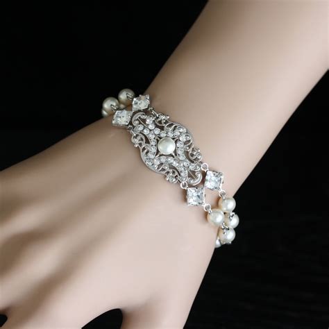 Pearl Crystal Bridal Bracelet Vintage Style Pearl By Lulusplendor