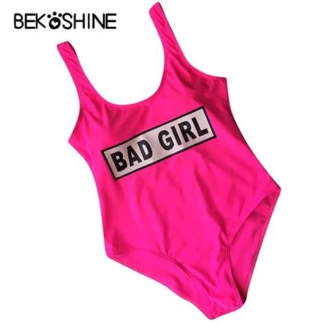 BEKOSHINE Swimsuit 2018 Sexy Women Bikini Set Solid Red Letter Swimwear