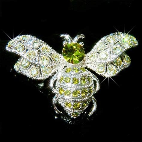 Swarovski Crystal Queen Bumble Bee Honey Green Insect Bug Pin Etsy