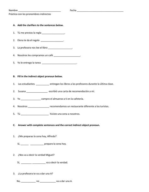 Direct Object Pronouns Spanish Practice Worksheet Worksheets Library