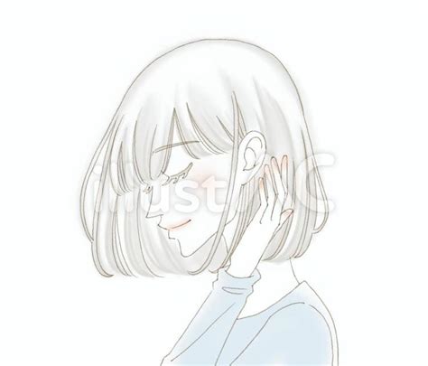 髪の毛を耳にかける女性の横顔イラスト No 22310090／無料イラストフリー素材なら「イラストac」