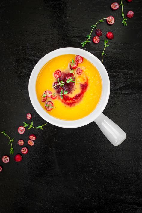 Butternut Squash Soup With Cranberry Apple Swirl Kumquat