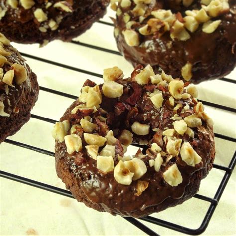 Baked Vegan Chocolate Hazelnut Donuts Topped With Hazelnut Butter