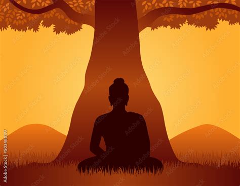 Silhouette Of Siddhartha Gautama Sitting Under Bodhi Tree