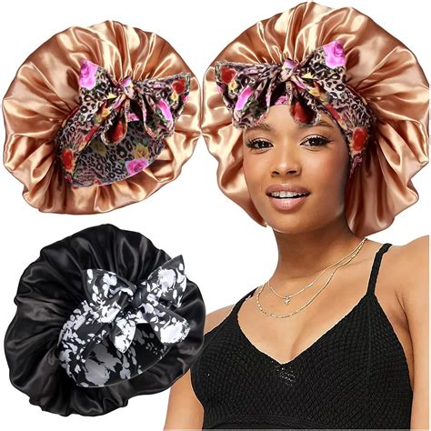 Amazon 2pcs Large Silky Bonnets With Tie Band Braid Bonnet Satin