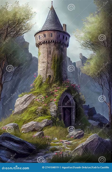 Tower Of A Castle With A Mossy Roof And A Stone Gate Ia Generative