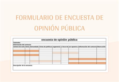 Plantilla De Excel Formulario De Encuesta De Opini N P Blica Y Hoja De