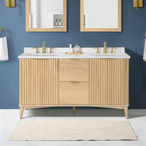 Ove Decors Gabi In Double Sink Rustic Ash Bath Vanity With White