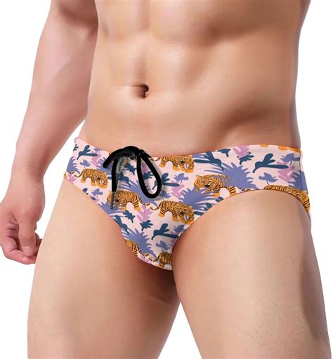 Gahaha Swim Briefs For Men Tiger With Leaves Swimming Suits Low Rise