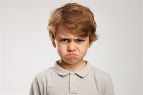 Retrato de un niño enojado y ofendido sobre un fondo blanco Imagen