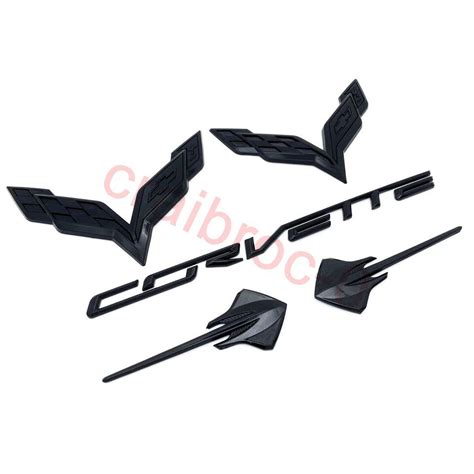 5pc Gloss Black Front Rear Stingray Cross Flags Emblem Kit 2014 2019 Corvette C7 Ebay