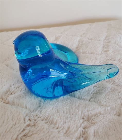 Blue Bird Of Happiness Glass Art 1997 Signed Tea Light Votive Etsy