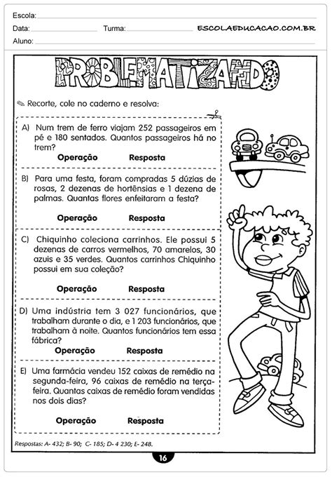 Atividades de Matemática para o 4º ano Escola Educação