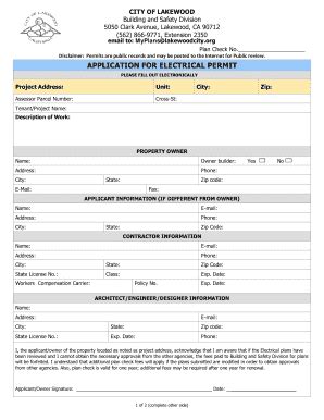 CA Application For Electrical Permit - City Of Lakewood 2020-2025 ...