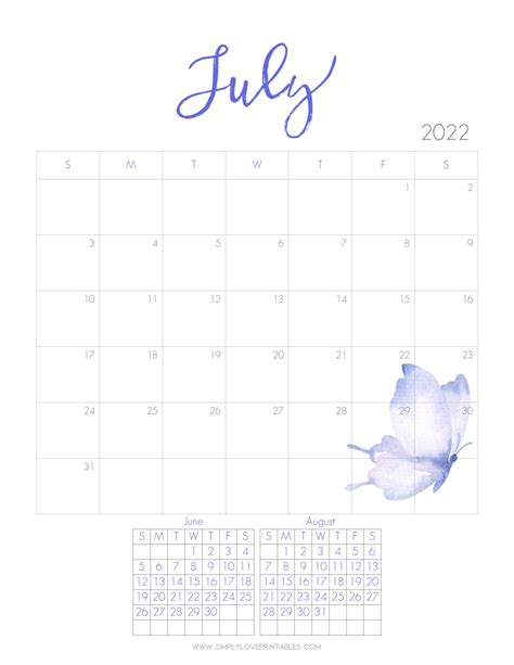 Free July 2022 Calendar Printables Simply Love Printables