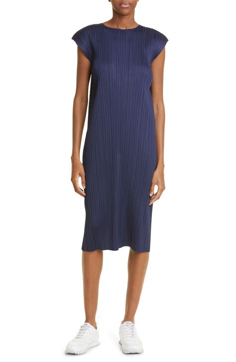 Issey Miyake Monthly Colors August Pleated Midi Dress Dark Navy