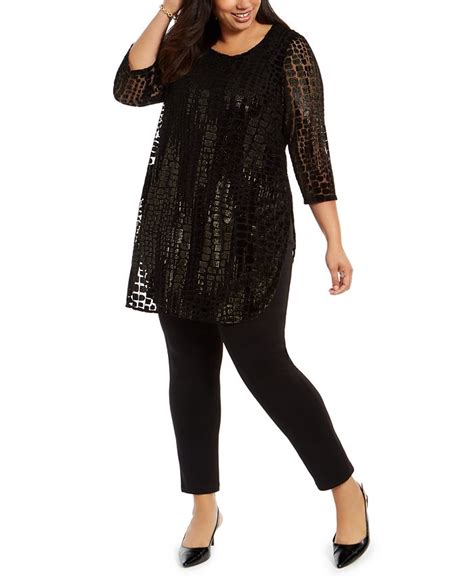 Alfani Plus Size Flocked Metallic Tunic Created For Macys Macys