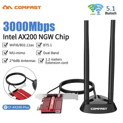 Comfast 3000Mbps WiFi 6 PCI Express Bluetooth 5 1 Adapter Dual Band 2