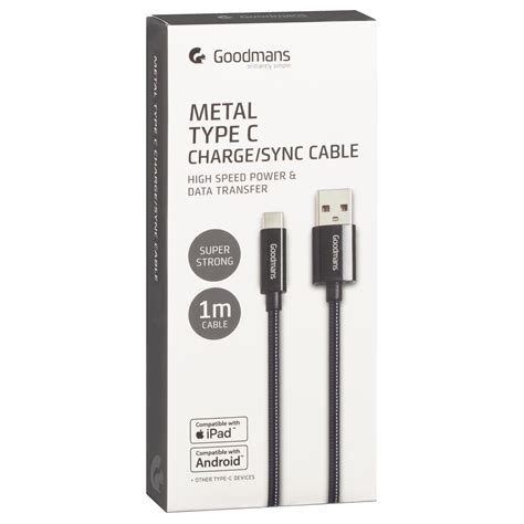 Goodmans Usb Type C Metal Charging Cable Black B M