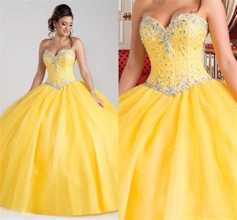 Gorgeous Princess Yellow Quinceanera Dresses Beaded Crystal Ball Gowns