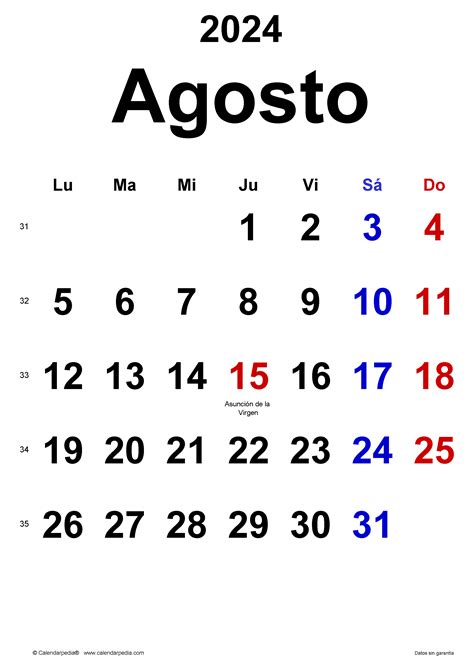 Calendario Agosto 2024