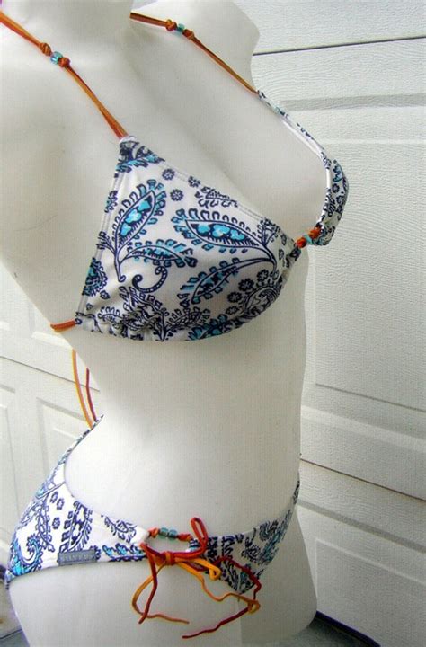 Vintage String Bikini Swim Suit Bathing Suit Real Lea Gem