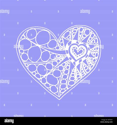 Vector Doodle Hand Drawn Heart White Heart On Violet Background Card