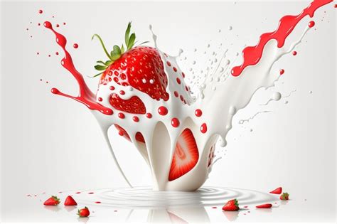 Premium Photo Red Strawberry Falling Into Milk Yogurt Splash