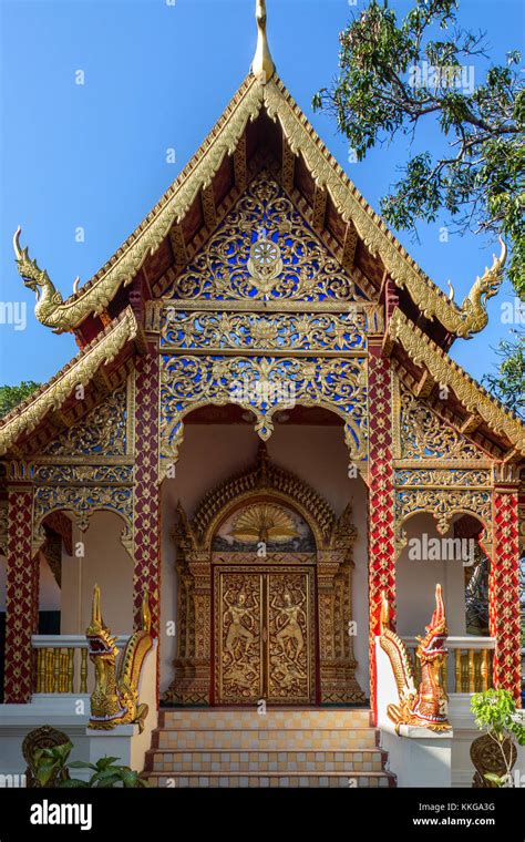 Ornate Temple Doors At Doi Suthep Buddhist Temple Near Chiang Mai In