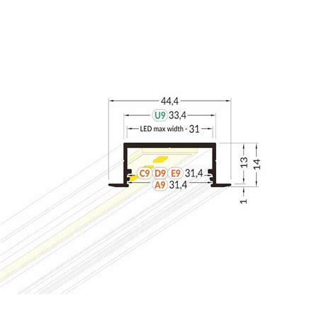 2 Meter LED Alu Profil Einbau Breit 06 Schwarz Eloxiert 30mm Serie Va