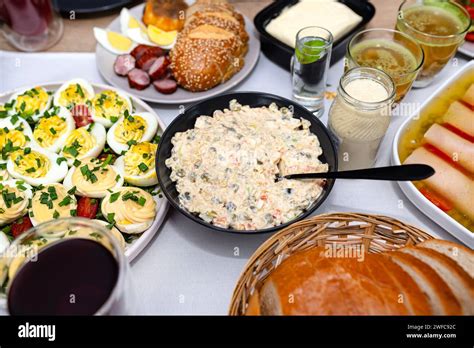 Traditional Dishes From Poland For Easter Breakfast Visible Vegetable
