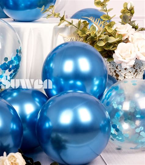 Suwen Juego De Globos Azules Met Licos Y Globos De Confeti Unidades