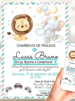 Convite Chá de Bebê Drive Thru Elefantinho Charreata Elo7