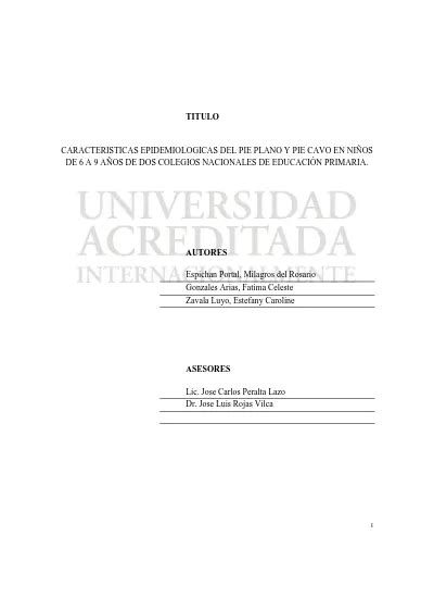 Titulo Caracteristicas Epidemiologicas Del Pie Plano Y Pie Cavo En