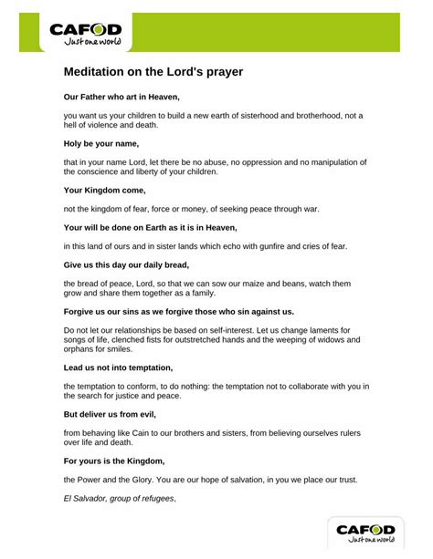 Pdf Meditation On The Lords Prayer Cafod On The Lords Prayer Our