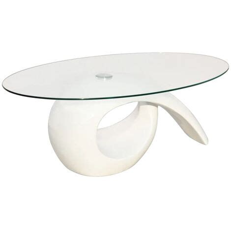 Table Basse Avec Dessus De Table En Verre Ovale Blanc Brillant