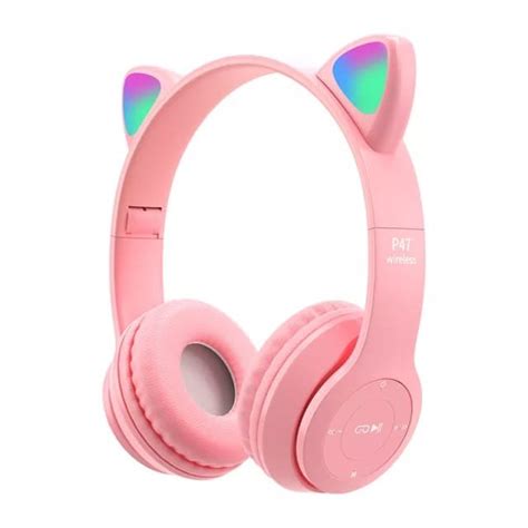 Fone De Ouvido Orelha De Gato Gatinho Cat Bluetooth Ear Led Rgb